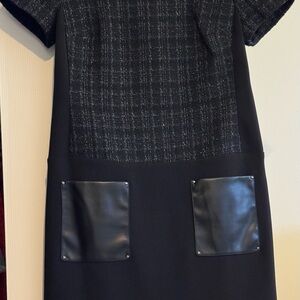 Karl Lagerfeld Black Tweed Mini Dress with Leather Pockets